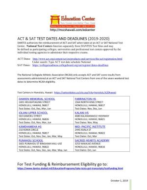 Act & Sat Test Dates and Deadlines (2019