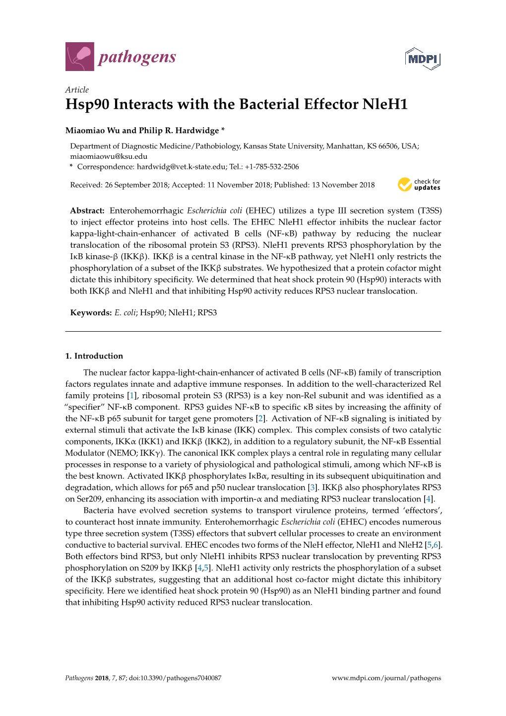 Hsp90 Interacts with the Bacterial Effector Nleh1