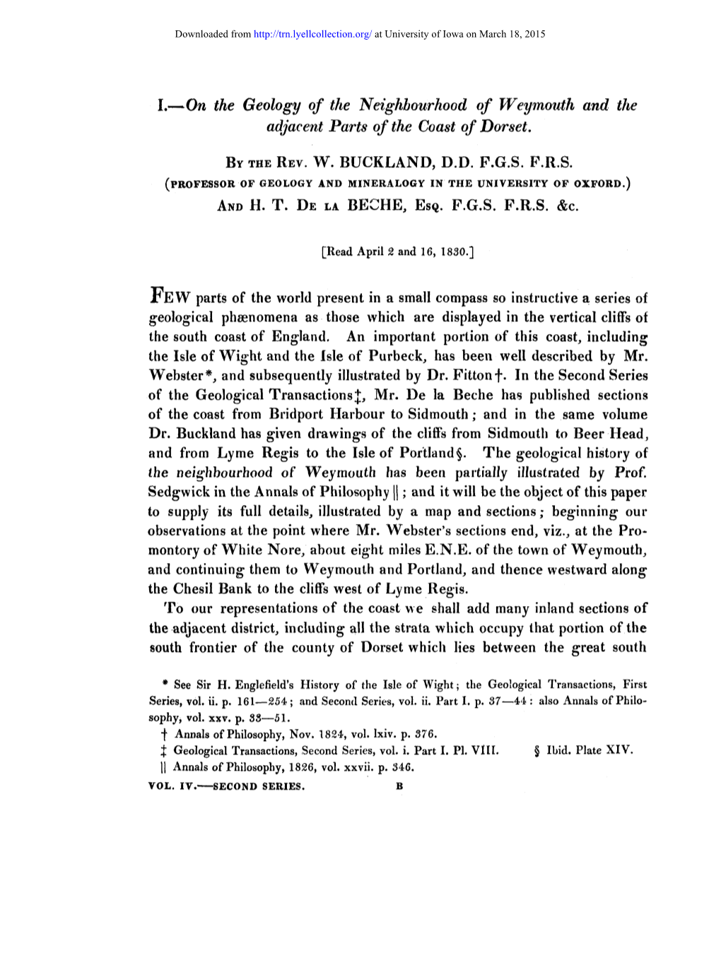 I.—On the Geology of the Neighbourhood of Weymouth and the Adjacent Parts of the Coast of Dorset