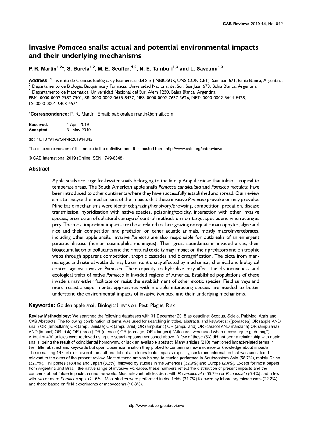 Invasive Pomacea Snails: Actual and Potential Environmental Impacts and Their Underlying Mechanisms