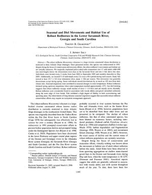 Seasonal and Diel Movements and Habitat Use of Robust Redhorses in the Lower Savannah River. Georgia, and South Carolina