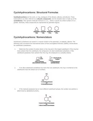 Cyclohydrocarbons: Structural Formulas Cyclohydrocarbons: Nomenclature