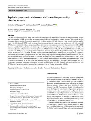 Psychotic Symptoms in Adolescents with Borderline Personality Disorder Features