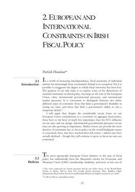European and International Constraints on Irish Fiscal Policy, By