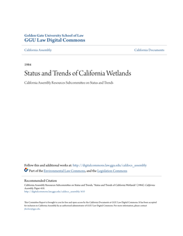 Status and Trends of California Wetlands California Assembly Resources Subcommittee on Status and Trends