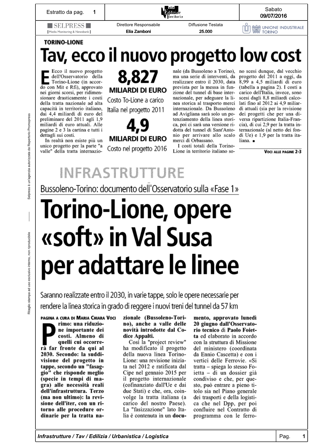 Bussoleno-Torino: Documento Dell'osservatorio Sulla «Fase 1