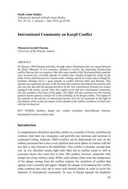 International Community on Kargil Conflict, South Asian Studies, 28-I