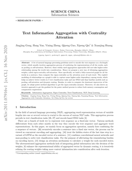 RESEARCH PAPER . Text Information Aggregation with Centrality Attention