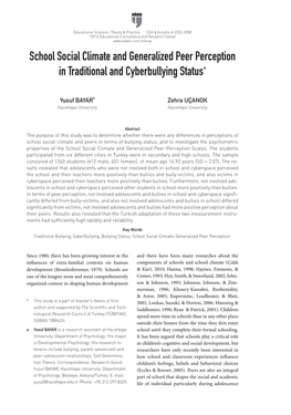 School Social Climate and Generalized Peer Perception in Traditional and Cyberbullying Status*