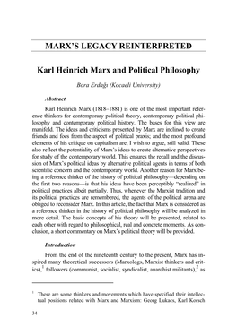 MARX's LEGACY REINTERPRETED Karl Heinrich Marx and Political