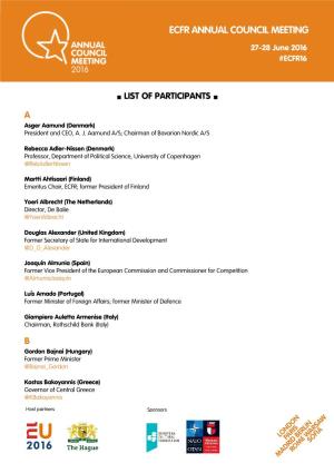 List of Participants ◼