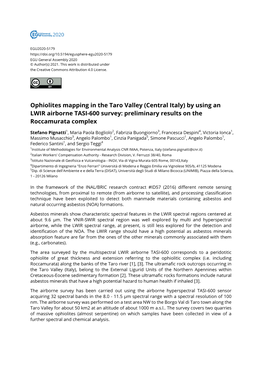 Ophiolites Mapping in the Taro Valley (Central Italy) by Using an LWIR Airborne TASI-600 Survey: Preliminary Results on the Roccamurata Complex