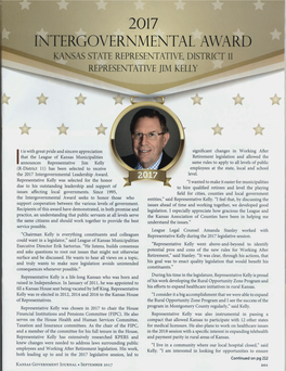 2017 Intergovernmental Award Kansas State Representative, District 11 Representative Jim Kelly