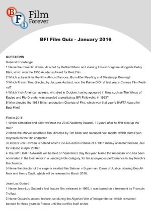 BFI Film Quiz - January 2016