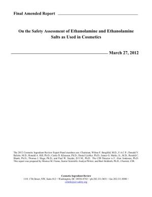 Final Amended Report on the Safety Assessment of Ethanolamine And