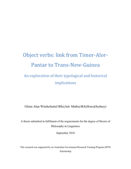 Object Verbs: Link from Timor-Alor- Pantar to Trans-New-Guinea