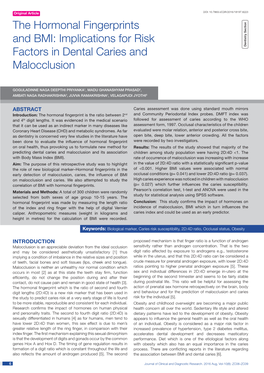The Hormonal Fingerprints and BMI: Implications for Risk Factors in Dental Caries and Malocclusion