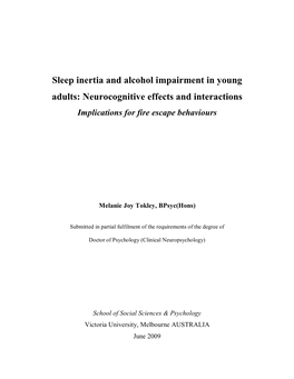 Sleep Inertia and Alcohol Impairment in Young Adults: Neurocognitive Effects and Interactions Implications for Fire Escape Behaviours