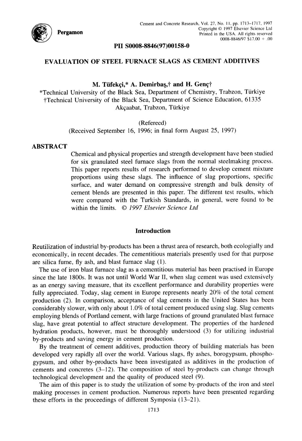 0015?3-0 Evaluation of Steel Furnace Slags As Cement