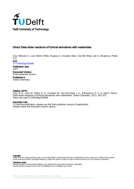 Delft University of Technology Direct Diels-Alder Reactions of Furfural