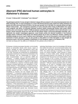 Aberrant Ipsc-Derived Human Astrocytes in Alzheimer's Disease