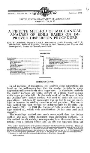 A Pipette Method of Mechanical Analysis of Soils Based on Im- Proved Dispersion Procedure