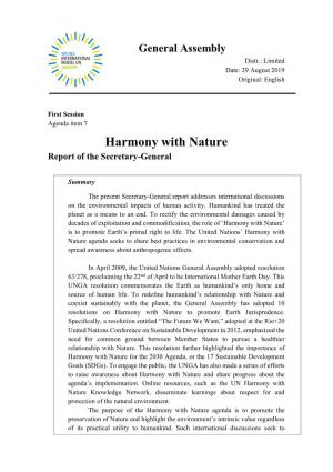 Harmony with Nature Report of the Secretary-General