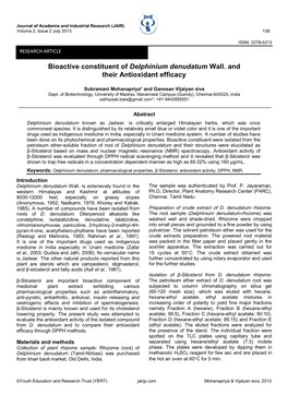 Bioactive Constituent of Delphinium Denudatum Wall. and Their Antioxidant Efficacy
