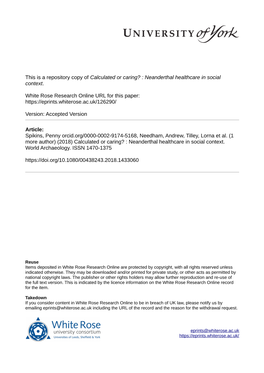 Calculated Or Caring? : Neanderthal Healthcare in Social Context