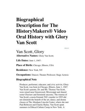 Biographical Description for the Historymakers® Video Oral History with Glory Van Scott