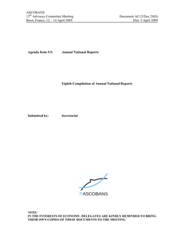 ASCOBANS 12Th Advisory Committee Meeting Document AC12/Doc.20(S) Brest, France, 12 – 14 April 2005 Dist