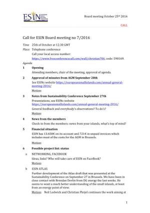 Call for Board Meeting Oct 25