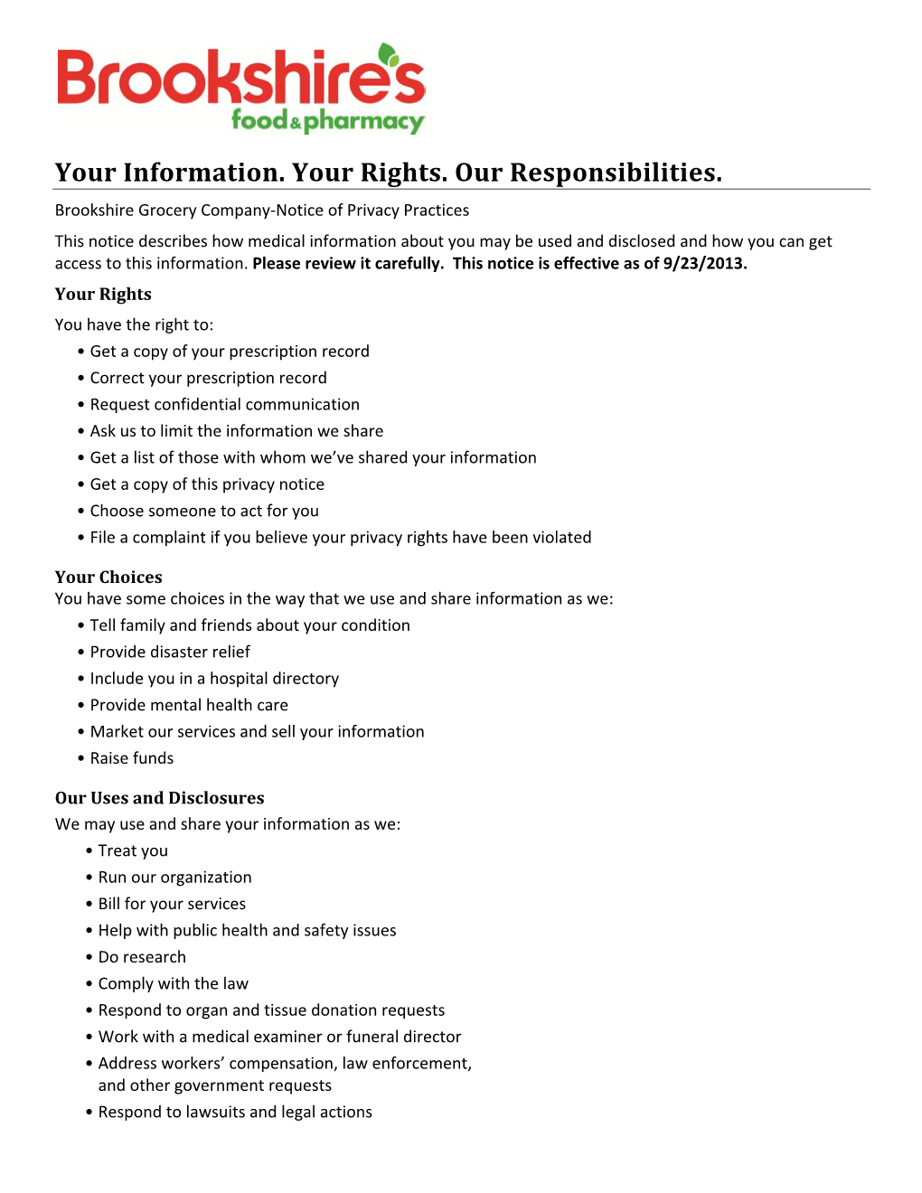 Your Information. Your Rights. Our Responsibilities