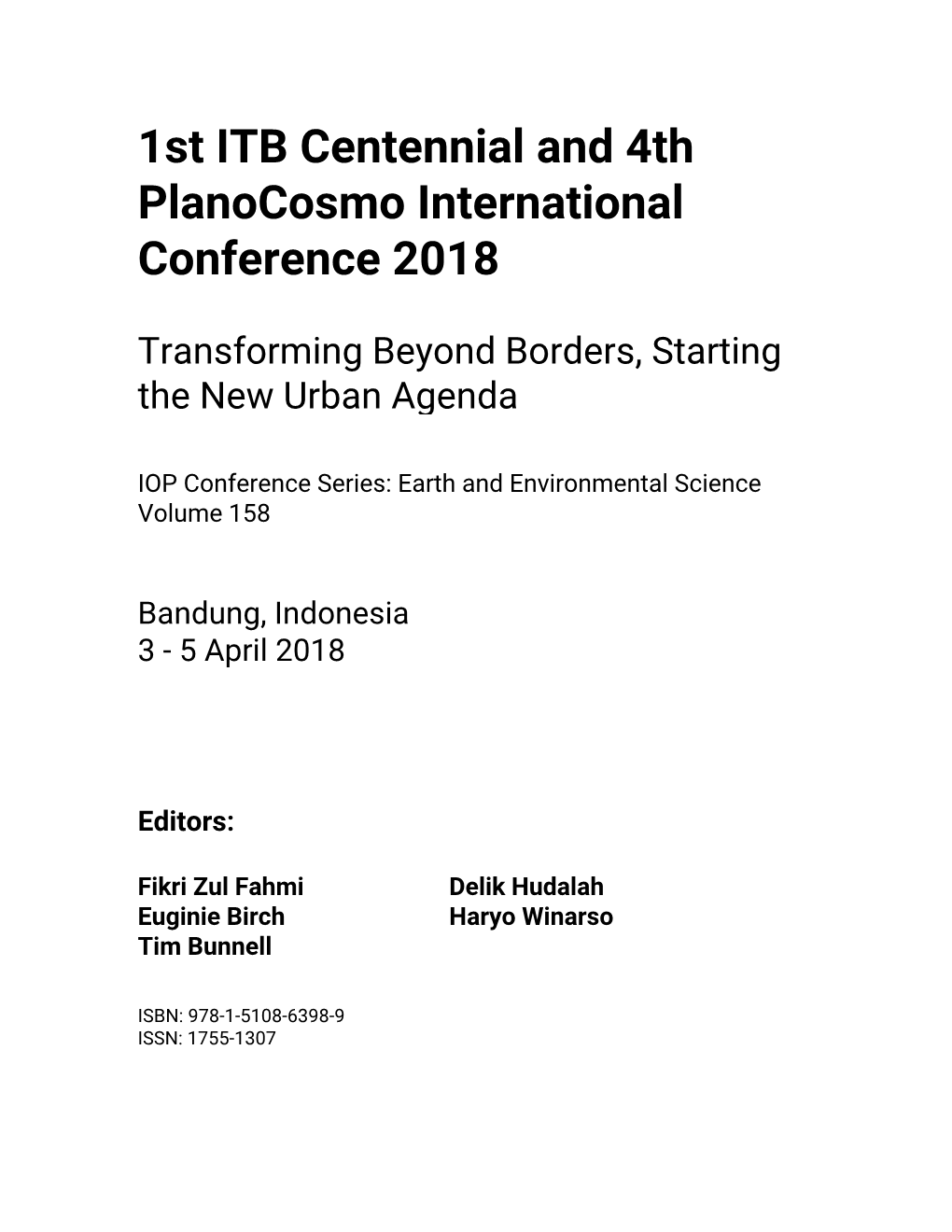 1St ITB Centennial and 4Th Planocosmo International Conference