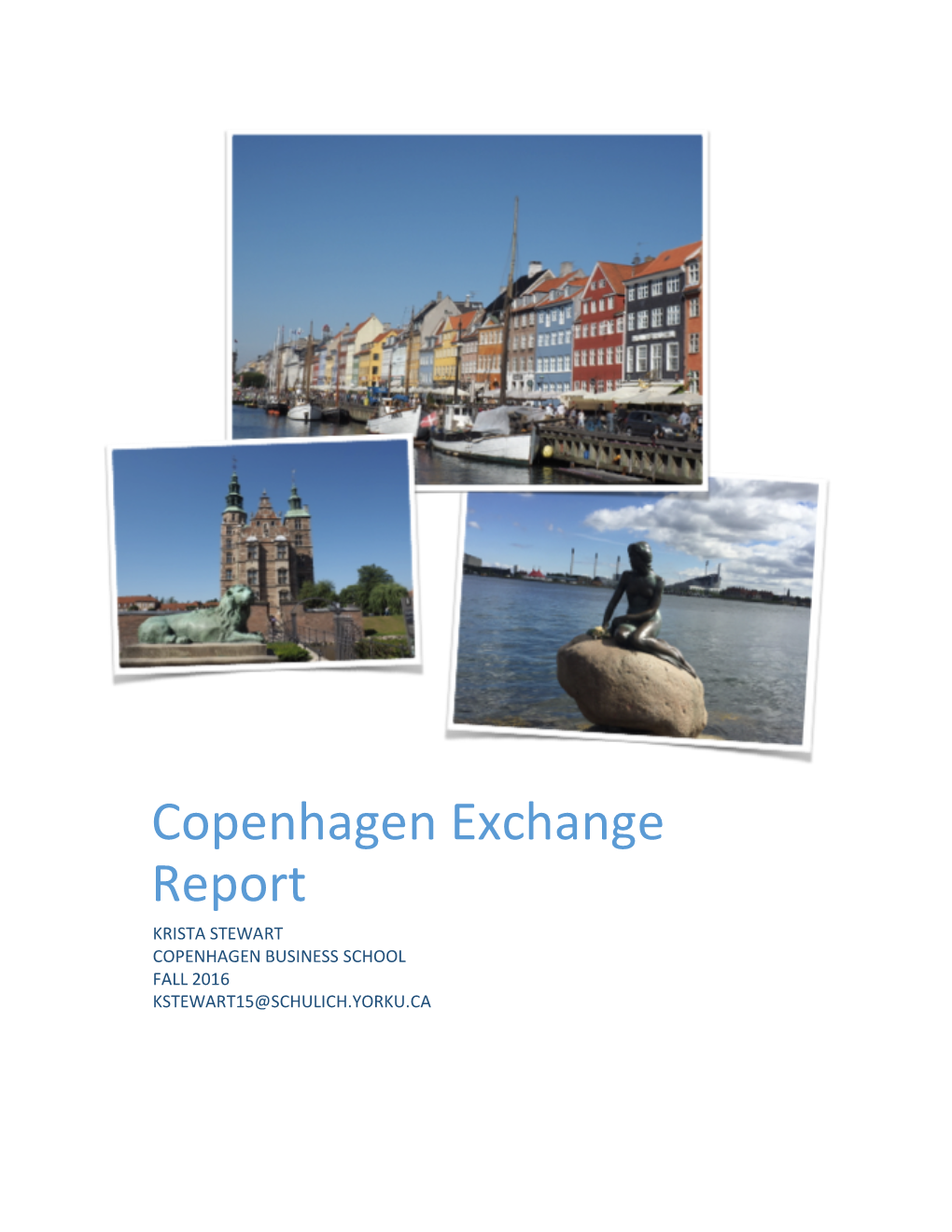 Copenhagen Exchange Report KRISTA STEWART COPENHAGEN BUSINESS SCHOOL FALL 2016 KSTEWART15@SCHULICH.YORKU.CA Table of Contents Visa Requirements