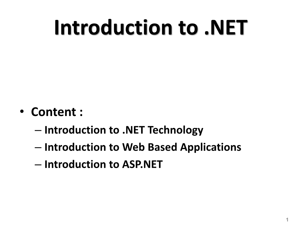 NET Framework Objectives