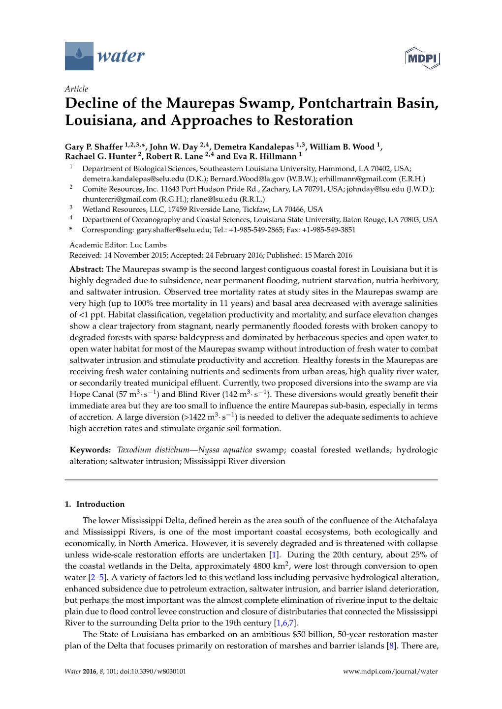 Decline of the Maurepas Swamp, Pontchartrain Basin, Louisiana, and Approaches to Restoration