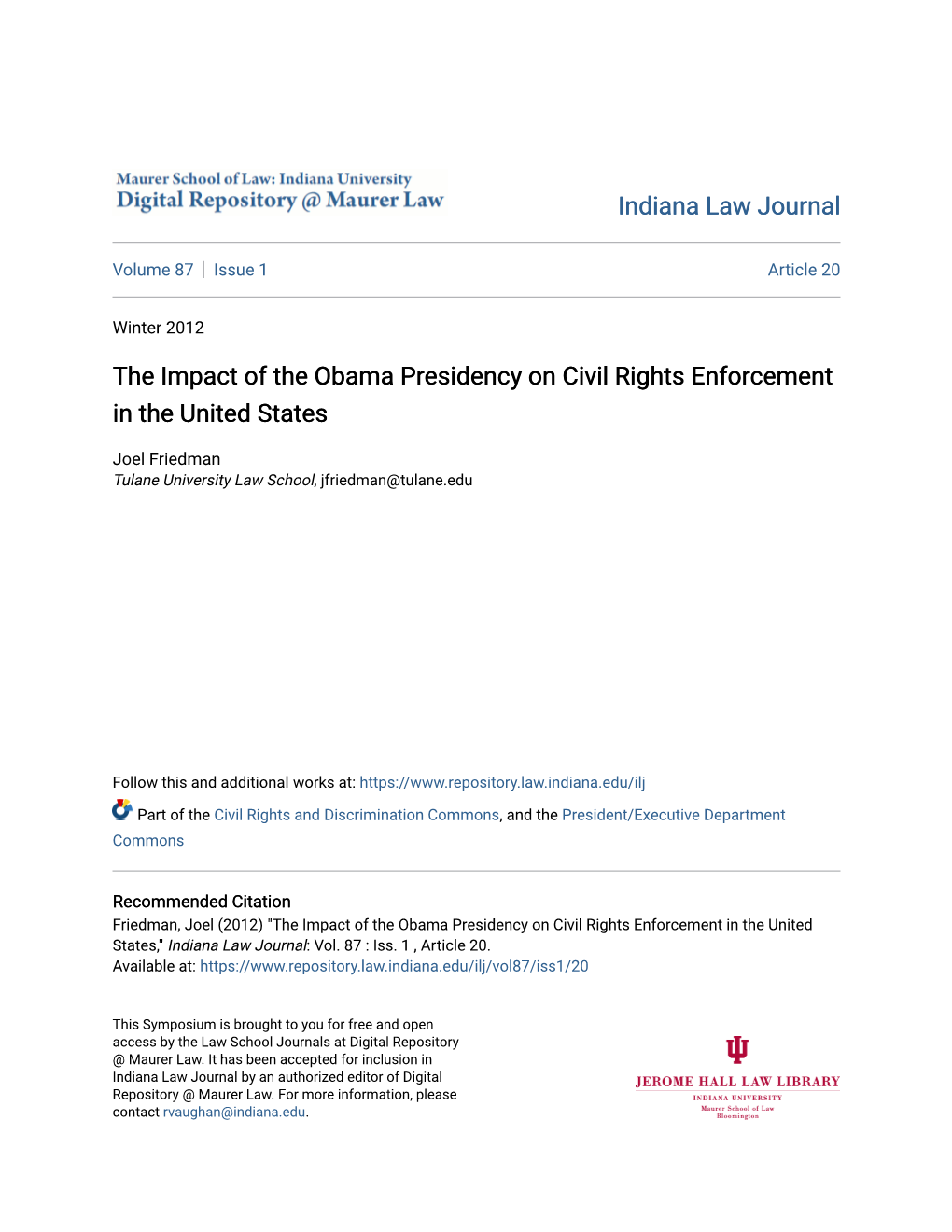The Impact of the Obama Presidency on Civil Rights Enforcement in the United States