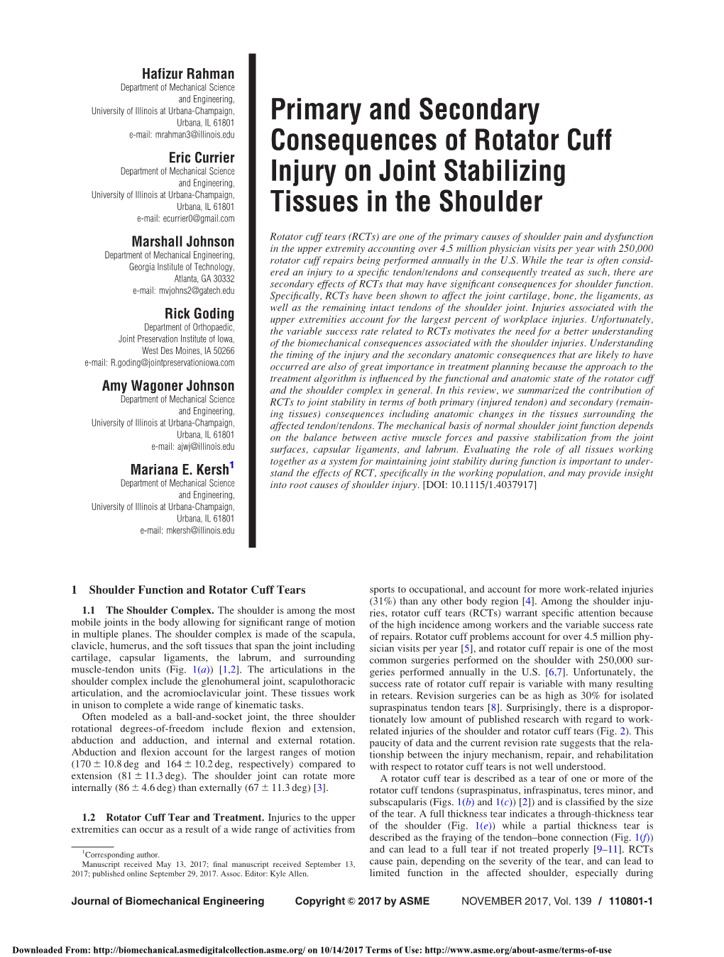 Primary and Secondary Consequences of Rotator Cuff