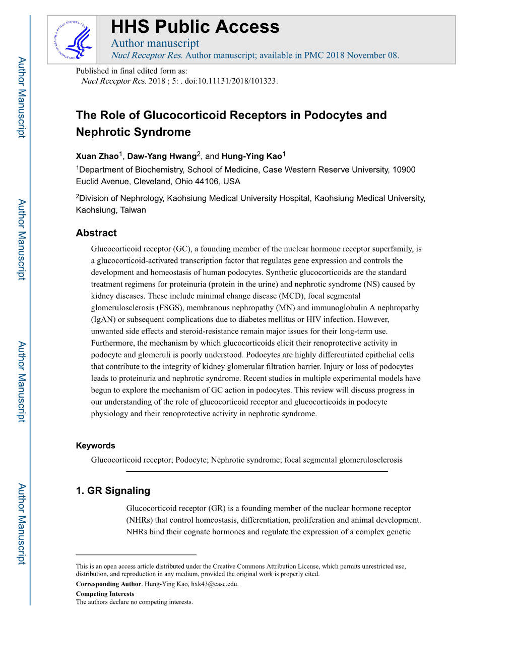 The Role of Glucocorticoid Receptors in Podocytes and Nephrotic Syndrome