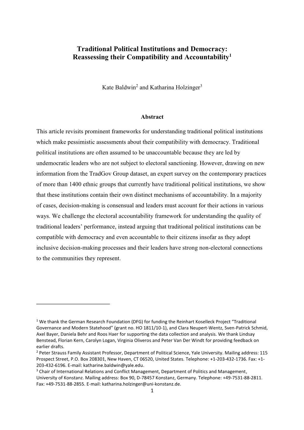 Traditional Political Institutions and Democracy: Reassessing Their Compatibility and Accountability1