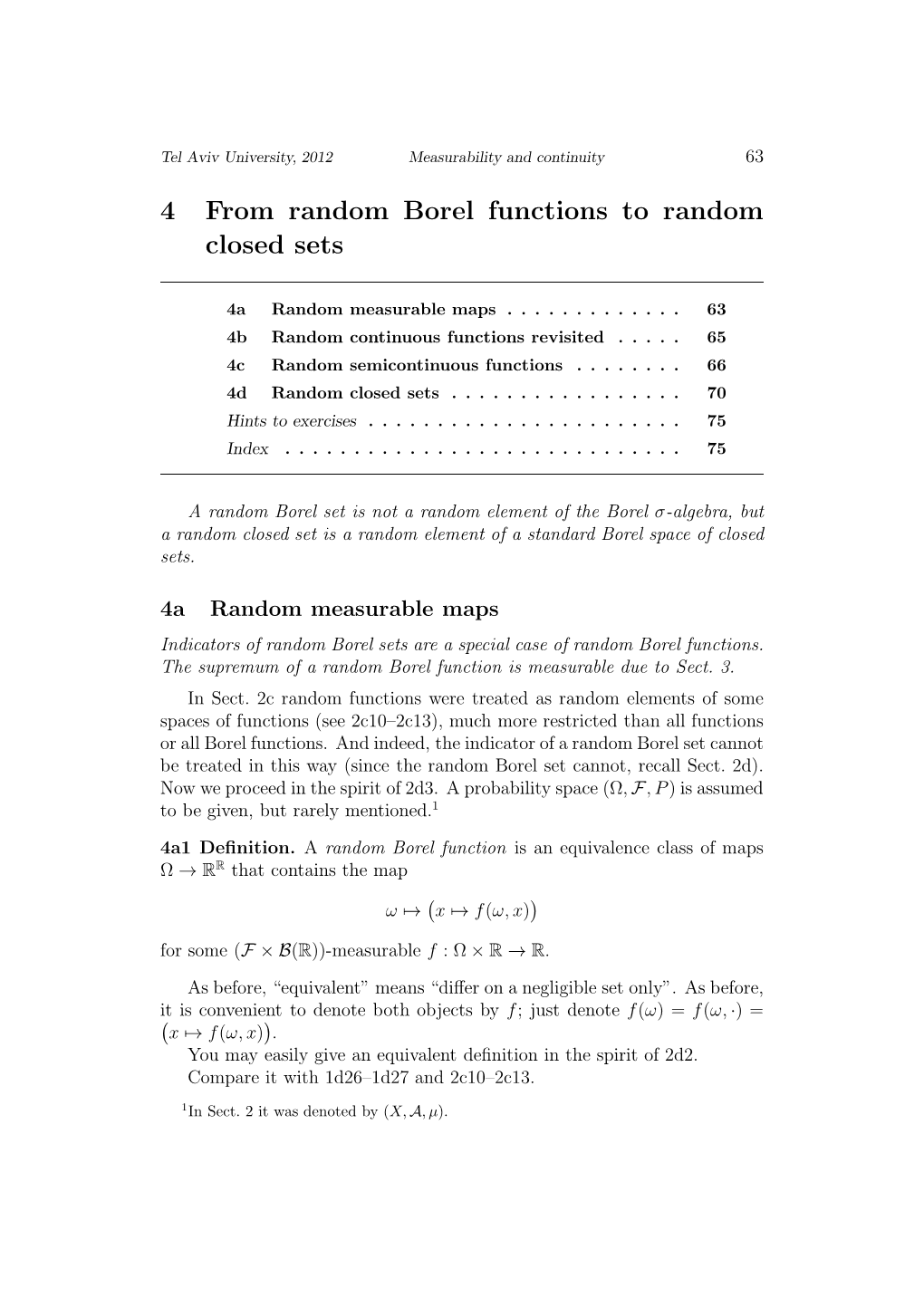 4 from Random Borel Functions to Random Closed Sets