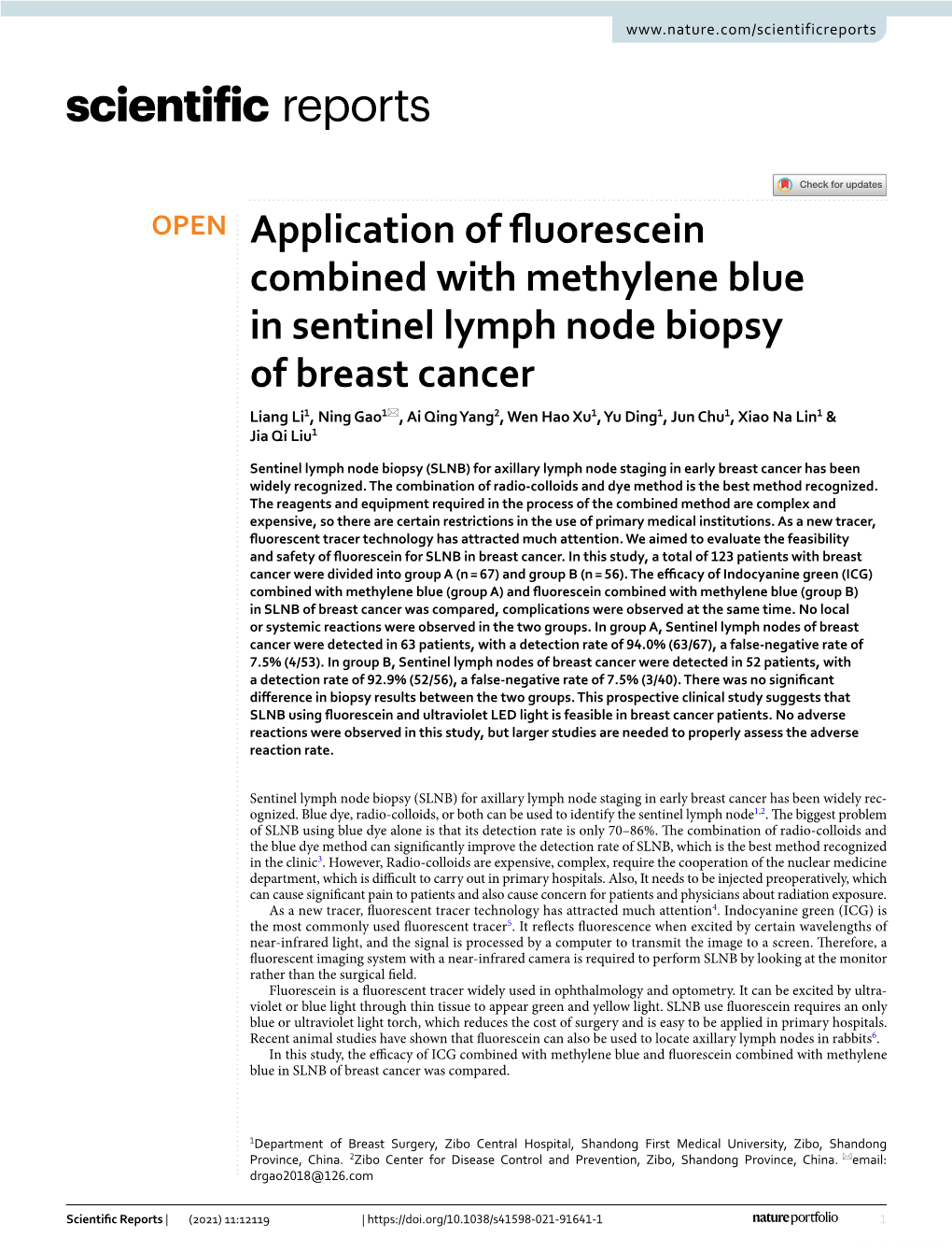 Application of Fluorescein Combined with Methylene Blue in Sentinel