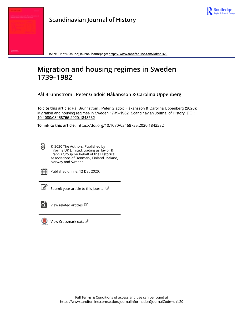 Migration and Housing Regimes in Sweden 1739–1982