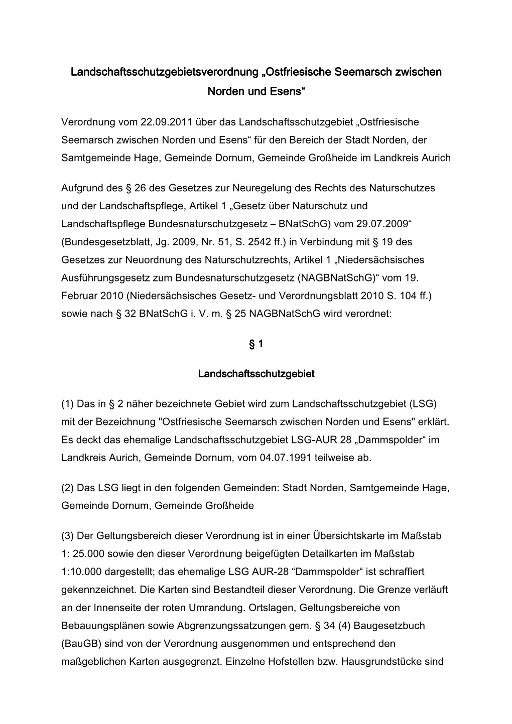 Verordnung Über Das Landschaftsschutzgebiet