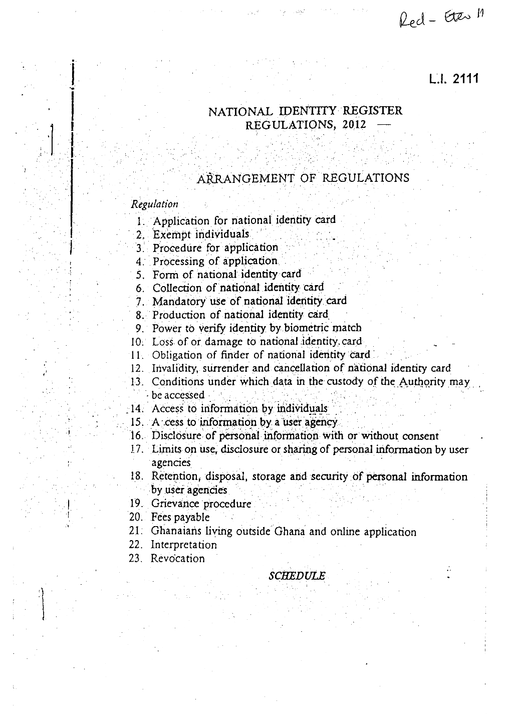 National Identification Registration Regulations 2012