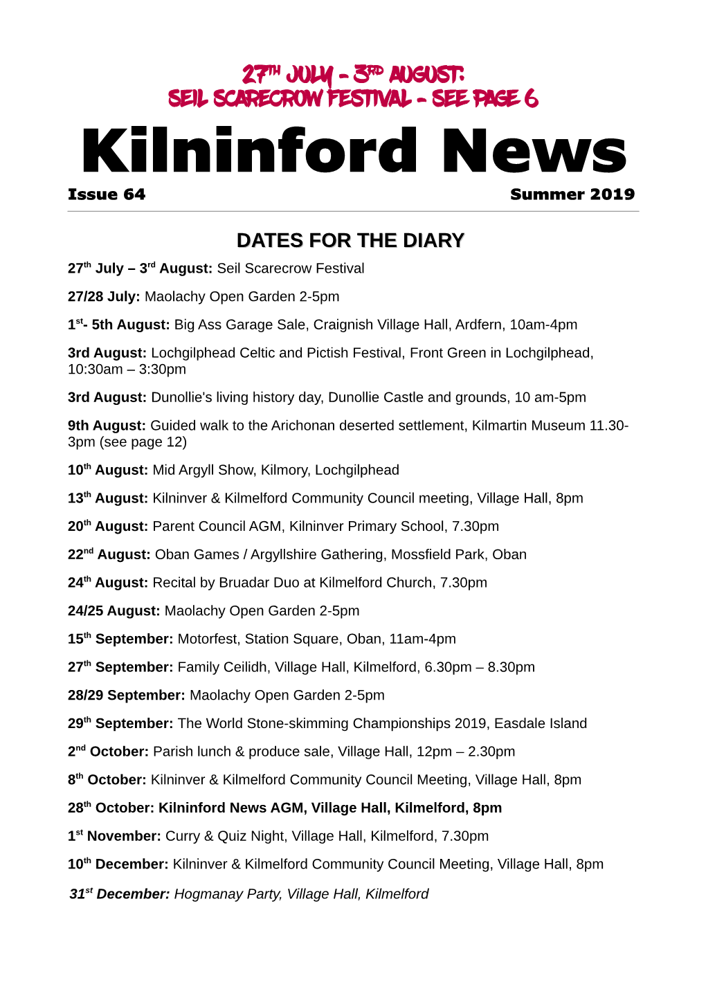 Kilninford News Issue 64 Summer 2019