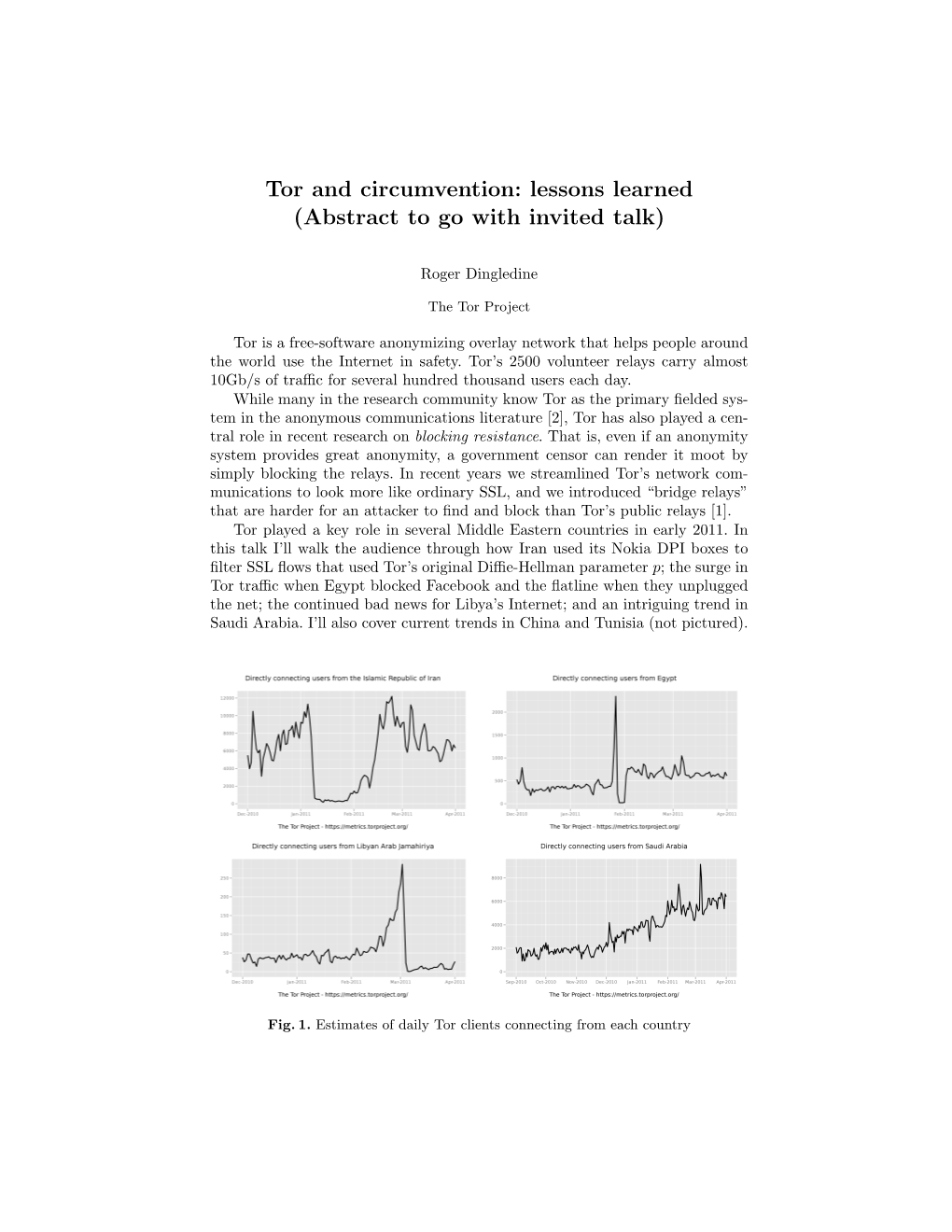 Tor and Circumvention: Lessons Learned (Abstract to Go with Invited Talk)