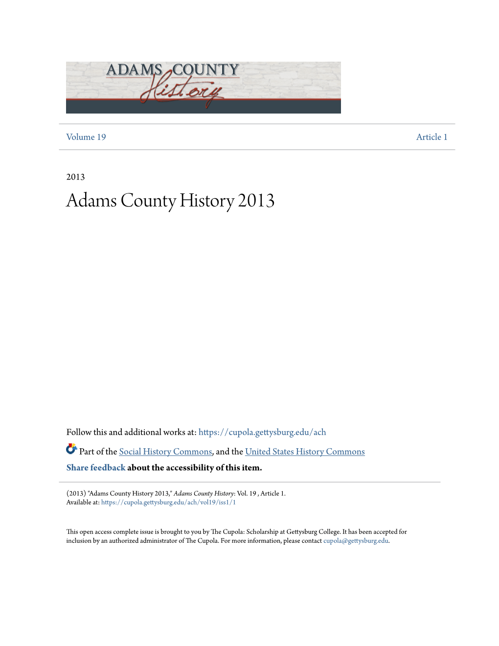 Adams County History 2013