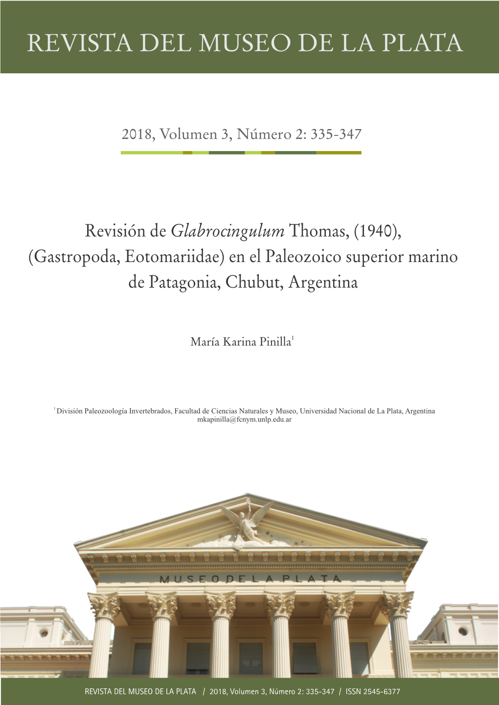 Revisión De Glabrocingulum Thomas, (1940), (Gastropoda, Eotomariidae) En El Paleozoico Superior Marino De Patagonia, Chubut, Argentina